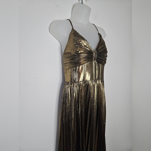 NWT Banana Republic Raggiera Pleated Gold Metallic Maxi Dress Corset Bodice - Picture 5 of 16